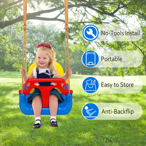 Vista 2 de IFOYO Asiento de columpio convertible 3 en 1 para niños con respaldo alto desmontable, columpio seguro para interiores y exteriores para niños