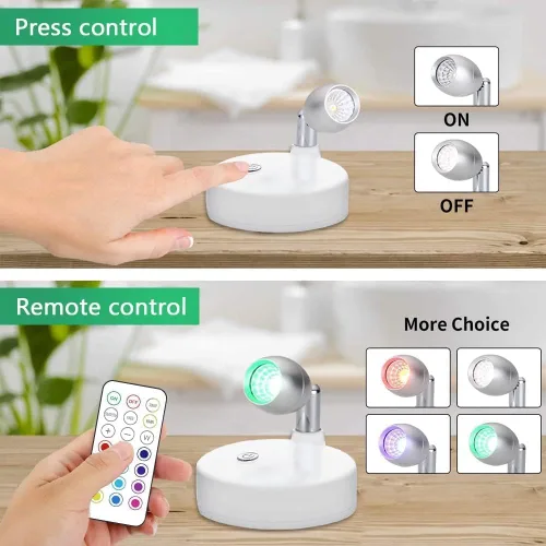 Vista 4 de KINDEEP Proyector LED inalámbrico RGB, luces de acento a pilas, luz de disco para interiores, luz vertical regulable con control remoto, blanco