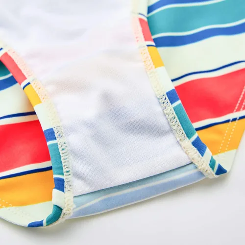 Vista 4 de Traje de baño de dos piezas para niñas, traje de baño de rayas con volantes Falbala