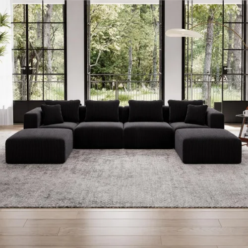 Vista 14 de Avenco Sofá seccional modular de 6 asientos de 141 pulgadas, tela de pana Negro