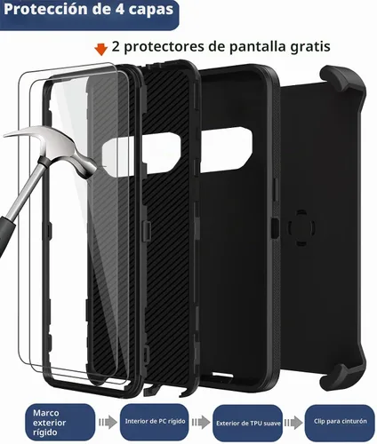 Vista 3 de Funda para Samsung Galaxy S10 con funda de clip para cinturón, 2 protectores de pantalla, [protección contra caídas de grado militar] Funda Negro