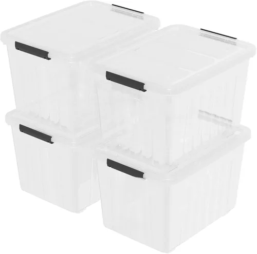 Vista 9 de Contenedor de plástico transparente de 18 cuartos de galón con tapas, caja de pestillo con asa, 4 paquetes