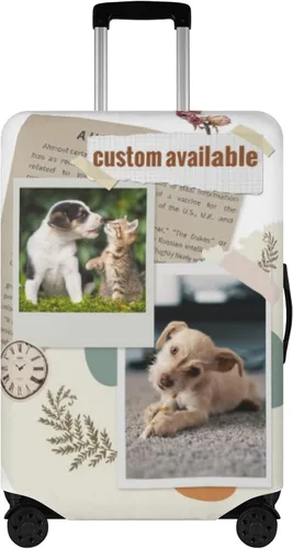 Vista 10 de POPCUSTOMS Funda de equipaje de viaje personalizada, protector de equipaje personalizado para maleta de mascota, funda de equipaje lavable, texto