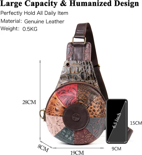 Vista 6 de FANDARE Mochila bandolera de cuero genuino de retazos para mujer, bolsa cruzada para mujer