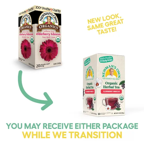 Vista 5 de Newman's Own Té orgánico de hibisco de saúco que contiene antioxidantes saludables con 20 bolsas de té envueltas individualmente por caja