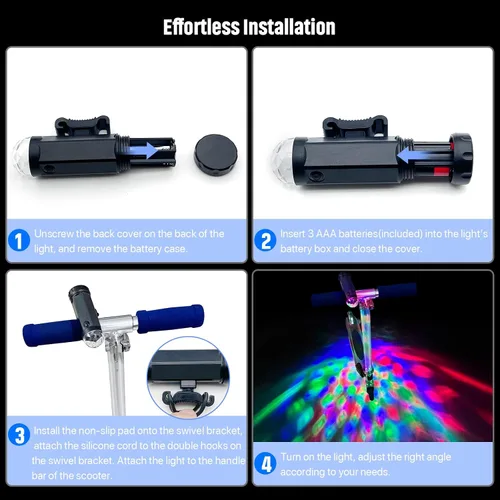 Vista 5 de Luz LED para scooter de discoteca, accesorios de luz para scooter, color RGB y patrones dinámicos, compatible con manillar de scooter, ángulo