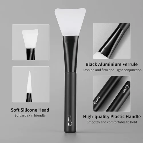 Vista 6 de MSQ Cepillo de silicona para mascarilla facial, limpiador facial suave, cepillo de máscara facial para barro, arcilla, máscara mixta de carbón Negro