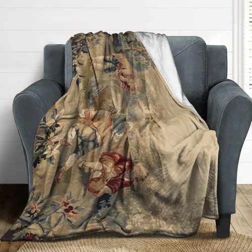 Vista 7 de Aubusson - Manta de franela con estampado francés antiguo de 50 x 40 pulgadas, manta ligera y esponjosa de invierno y otoño, acogedora y suave felpa
