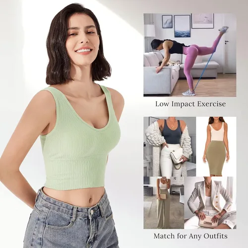 Vista 2 de Eleplus - Brasier cómodo de 4 piezas para mujer, brasier corto para yoga, corpiño largo acolchado, paquete de 4