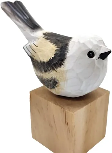 Vista 13 de Figura de pájaro de madera Azure Tit, tilo tallado a mano, marrón claro, decoración moderna para el hogar, regalo de pájaro
