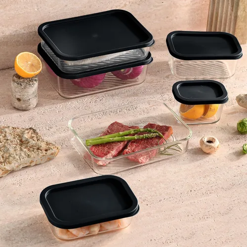 Vista 8 de EATEX Paquete de 6 recipientes de vidrio para preparación de comidas con base ranurada, 6 recipientes de almacenamiento de vidrio apilables sin BPA