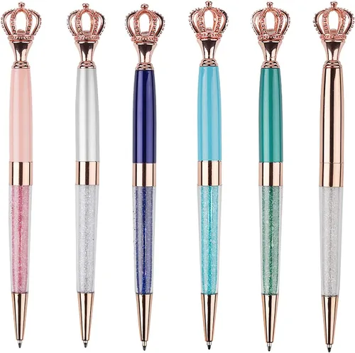 Vista 13 de YOUMI Bolígrafo de 3 bolígrafos de metal de cristal con corona, bonito bolígrafo brillante, bolígrafos de cristal personalizados, tinta negra