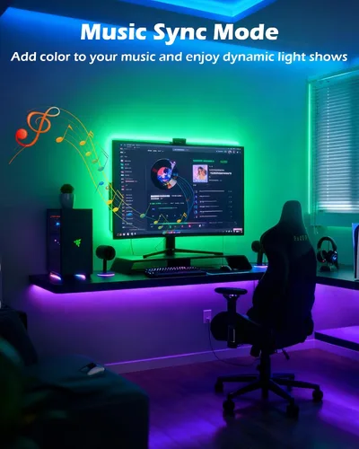 Vista 4 de Tira de luz LED COB RGB, tira de luz LED COB de 16.4 pies con control remoto, aplicación inteligente regulable, sincronización de música que cambia