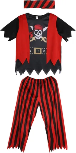 Vista 5 de Disfraz de pirata para niños, juego de rol de pirata, abrigo para niños, pantalones, sombrero con accesorios, juego de lujo para fiesta y cosplay