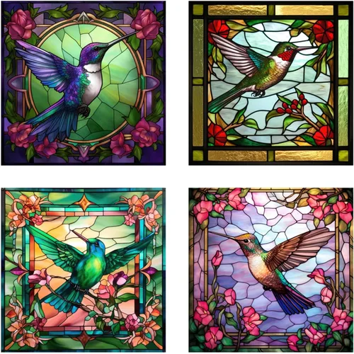 Vista 11 de 4 hojas de calcomanías para ventana de colibrí, decoración de pared para Halloween, otoño, decoración de Navidad para el hogar, café