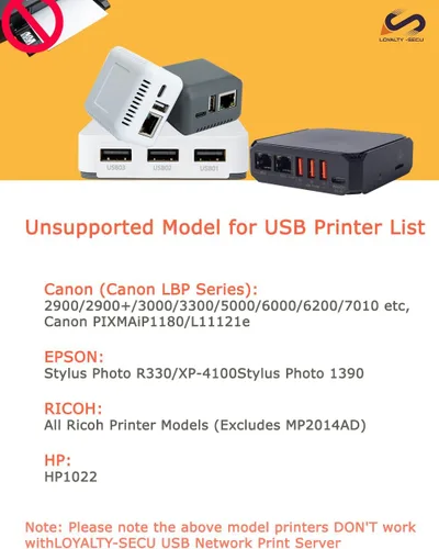 Vista 3 de Servidor de impresión USB WiFi, servidor de impresión de red inalámbrica con puerto RJ45, convierte la impresora USB en impresora de red
