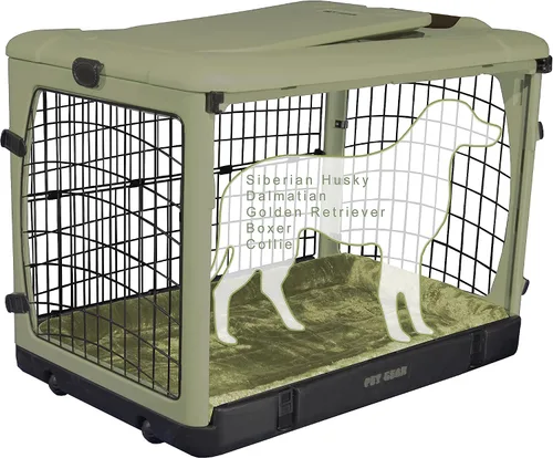 Vista 3 de Pet Gear "The Other Door" - Caja de acero de 4 puertas para perros/gatos con puerta estilo garaje, incluye cama de felpa + bolsa de viaje,