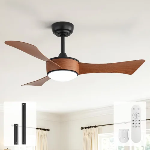 Vista 10 de Sofucor Ventiladores de techo de 42 pulgadas con luces, moderno ventilador de techo negro para dormitorio pequeño con control remoto, cuchillas