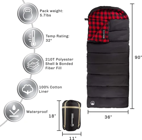 Vista 2 de Sleeping Bag - Lightweight Envelope-Style 32F Rated Outdoor Sleeping Bag with Hood and Carry Case for Backpacking, Camping and Hiking by Wakeman