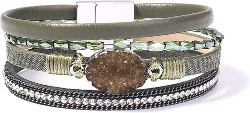 Vista 175 de FANCY SHINY - Pulsera de cuero estilo bohemio, pulsera de cuentas de cristal con cierre magnético, regalos de joyería para mujer