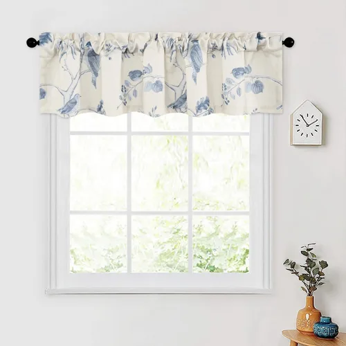 Vista 24 de Leeva Cortinas rústicas de cocina con estampado floral verde mezclado de lino para media ventana, para comedor, bolsillo para barra, cafetería