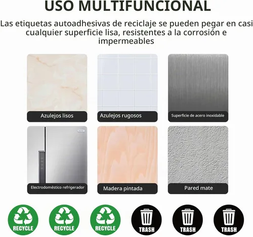 Vista 7 de Calcomanías autoadhesivas con logotipo de reciclaje y basura, letreros redondos para botes de basura y contenedores de basura (6 unidades)