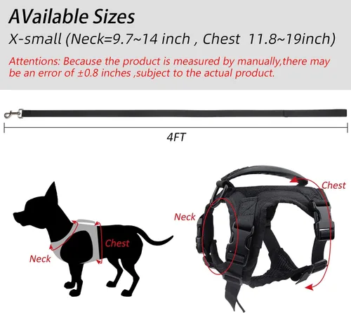 Vista 4 de Annchwool Arnés táctico para perros pequeños con asa, chaleco de servicio militar y correa para entrenamiento al aire libre, caminar, senderismo