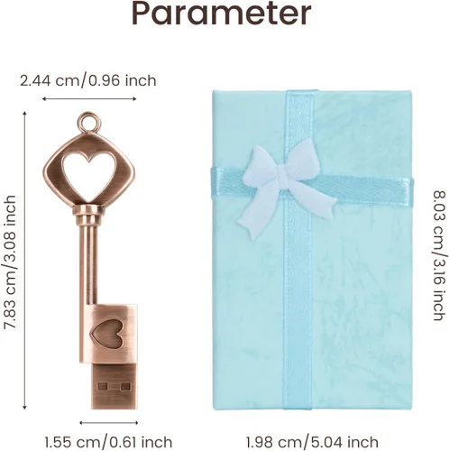 Vista 5 de BorlterClamp - Linda unidad flash USB de 32 GB en forma de llave de corazón con caja de regalo