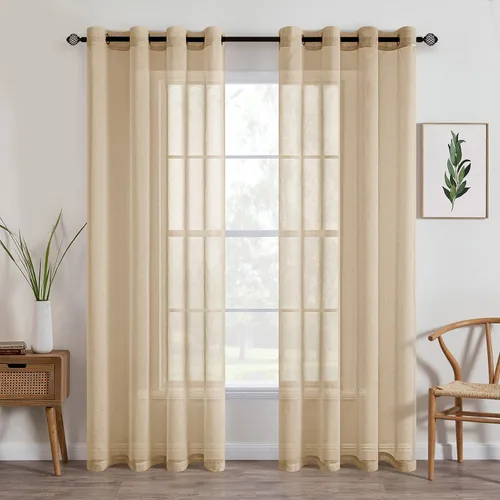 Vista 30 de MIULEE 2 paneles de cortinas semitransparentes beige para ventana, elegantes con ojales en la parte superior, cortinas de gasa