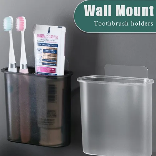Vista 5 de Paquete de 2 soportes para cepillos de dientes montado en la pared, soporte autoadhesivo para cepillo de dientes para baño, cepillo de dientes