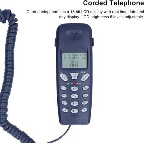 Vista 4 de Teléfono con cable, DTMF Dual System Teléfono de escritorio con cable con pantalla LCD, teléfono fijo con cable para niños mayores, revisión