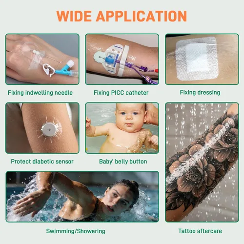 Vista 3 de Vendaje de película transparente de 2.4 x 2.7 pulgadas, 50 paquetes de parches adhesivos impermeables transpirables para heridas, cómodo vendaje