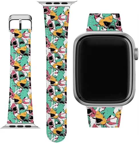 Vista 5 de Correa de muñeca compatible con Apple Watch Series 7/6/5/4/3/2/1/SE y funda de teléfono a juego con estampado rosa, correa de dinosaurios