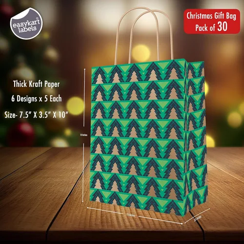 Vista 2 de EasyKart - Bolsas de regalo de papel kraft – 30 bolsas de regalos de Navidad, 6 diseños, regalos para el aula y fiestas (9 x 7.3 x 3.3 pulgadas)