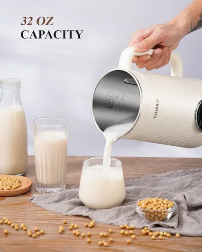 Vista 6 de KIDISLE 8 en 1 licuadora para hacer leche de frutos secos, 32oz Soja casera, almendra, avena, coco, bebidas a base de plantas y sin lácteos, máquina