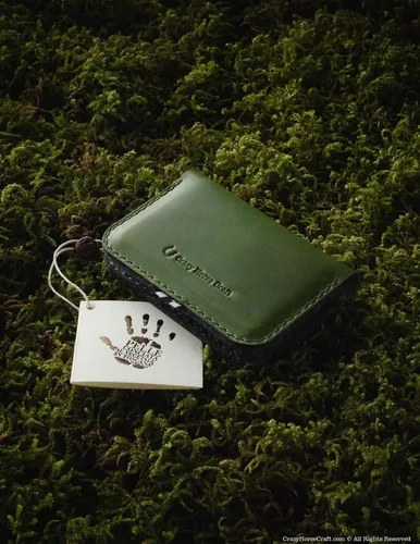 Vista 2 de Crazy Horse Craft Personalized Leather Card Holder, Business Card Case Felt Alpine Green