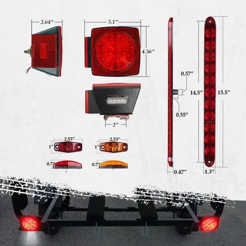Vista 7 de Partsam Kit de luces LED sumergibles para remolque de menos de 80 pulgadas, luces traseras cuadradas para camiones RV con cable y soporte, lámparas