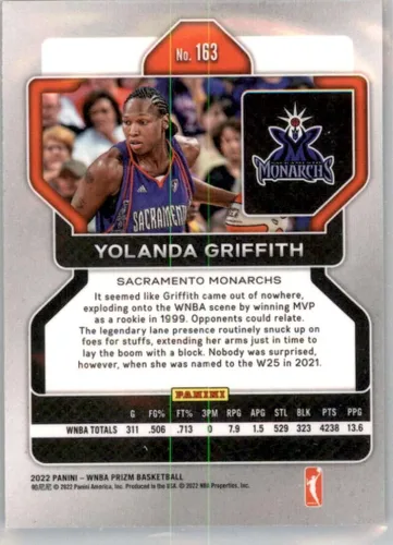 Vista 2 de 2022 Panini Prizm WNBA #163 Yolanda Griffith W25 Sacramento Monarchs Basketball Trading Card