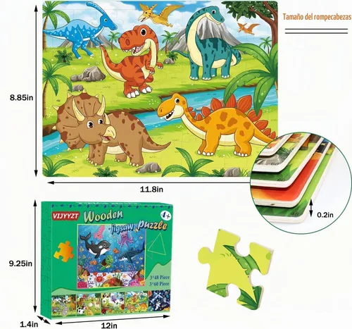Vista 6 de Rompecabezas para niños de 4 a 6 años, 4 a 8 años, rompecabezas de madera de 48 a 60 piezas para niños pequeños que aprenden rompecabezas educativos