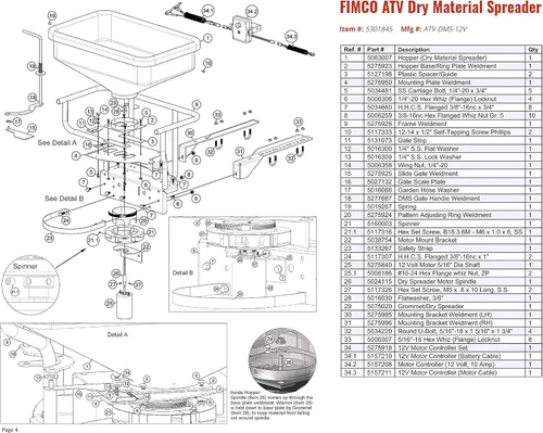 Vista 6 de FIMCO 5301845 ATV Esparcidor de material seco para distribución y transmisión, 12 V, tolva de polímero, 145 libras