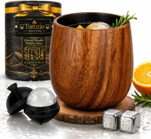 Vista 10 de Vasos de whisky de madera carbonizada, paquete de 2, 11 onzas líquidas, juego de regalo de bourbon