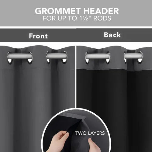 Vista 293 de Deconovo Cortinas opacas 100% con forro negro, cortinas con ojales aisladas térmicamente que reducen el ruido, doble capa para oscurecer
