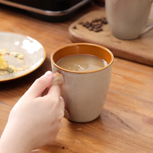 Vista 3 de vicrays Juego de tazas de café, 12 onzas, juego de 6, tazas de cerámica para hombres y mujeres, tazas esmaltadas únicas con asa para café, té