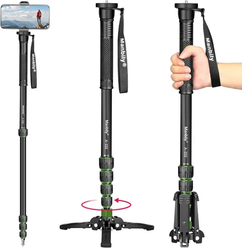 Vista 9 de Manbily Monopies para cámaras con pies, 5 secciones, 67 pulgadas, carga máxima de 15.43 libras, monopie de cámara extensible portátil de aluminio