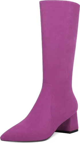 Vista 10 de MOVINSTEPS Botas de tacón bajo grueso con cremallera y puntera puntiaguda para mujer, de 2.0 in Verde militar