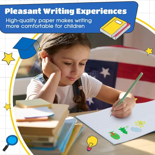 Vista 5 de Henoyso Paquete de 5 cuadernos de composición primaria, 9-3/4 x 7-1/2 pulgadas, diario primario para niños, cuaderno de escritura K-2 para niños