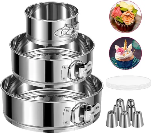 Vista 11 de Molde desmontable para tartas de 4 pulgadas, 4 piezas de moldes desmontables de acero inoxidable con 50 forros de papel, molde para cheesecake a
