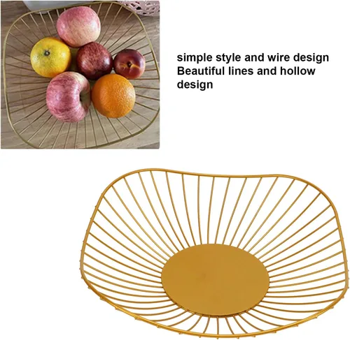 Vista 6 de Cyrank Frutero de alambre de metal, cesta de frutas de alambre dorado, diseño de hoja de loto, cuenco de frutas para encimera de cocina, tazón