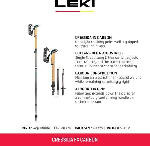 Vista 2 de LEKI Cressida FX - Bastones de senderismo ligeros plegables de carbono para senderismo y senderismo