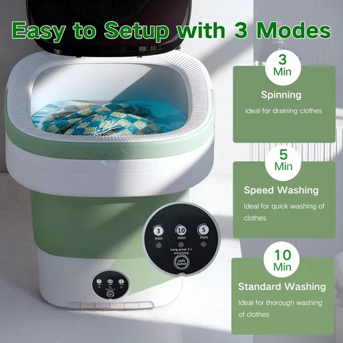 Vista 7 de Mini lavadora portátil de 15 litros, lavadora plegable con 3 modos de limpieza para ropa interior, ropa de bebé, pequeña lavandería plegable